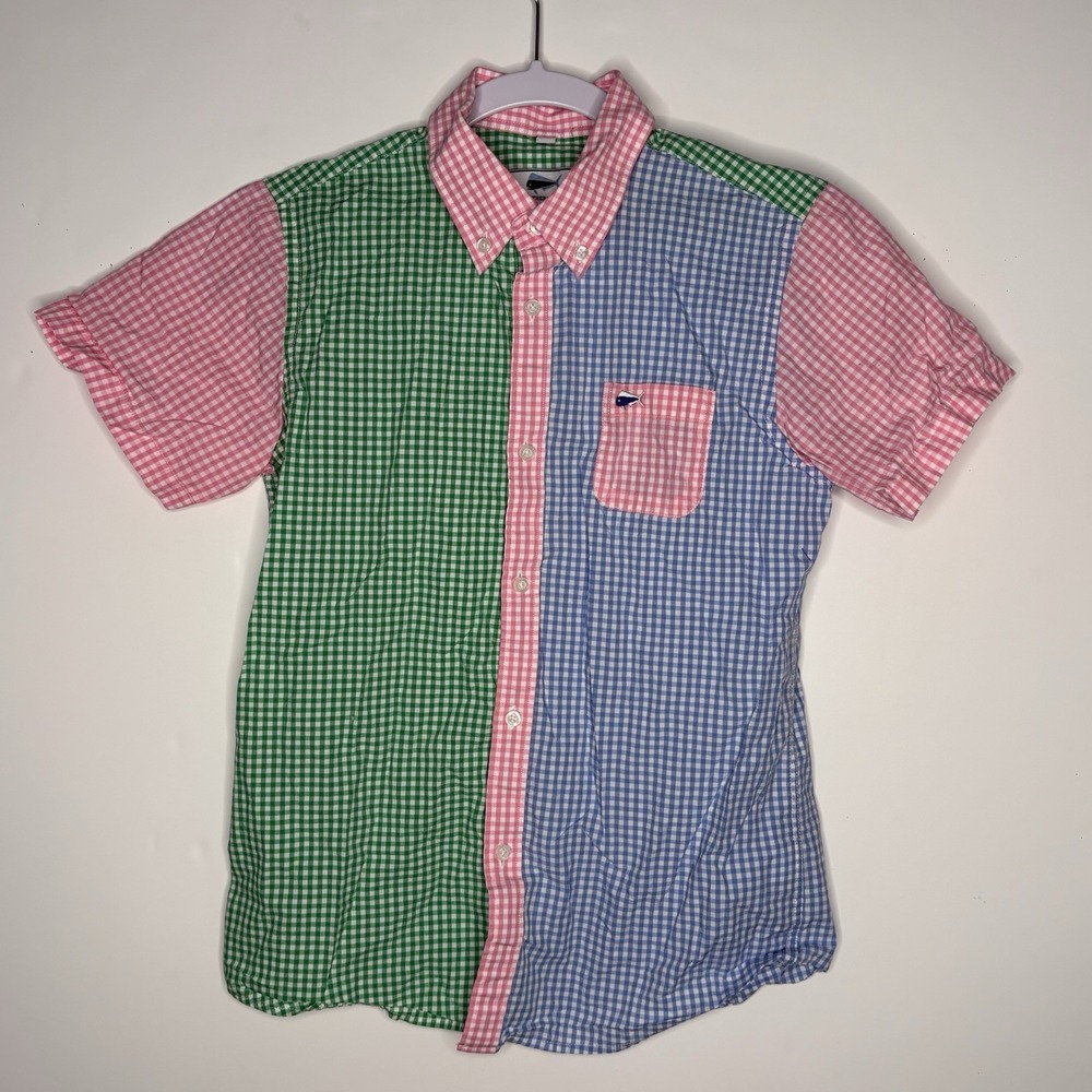 Southern Lure Fun Times Gingham Boys Shirt M(10-12) Easter Sustainable Luxury